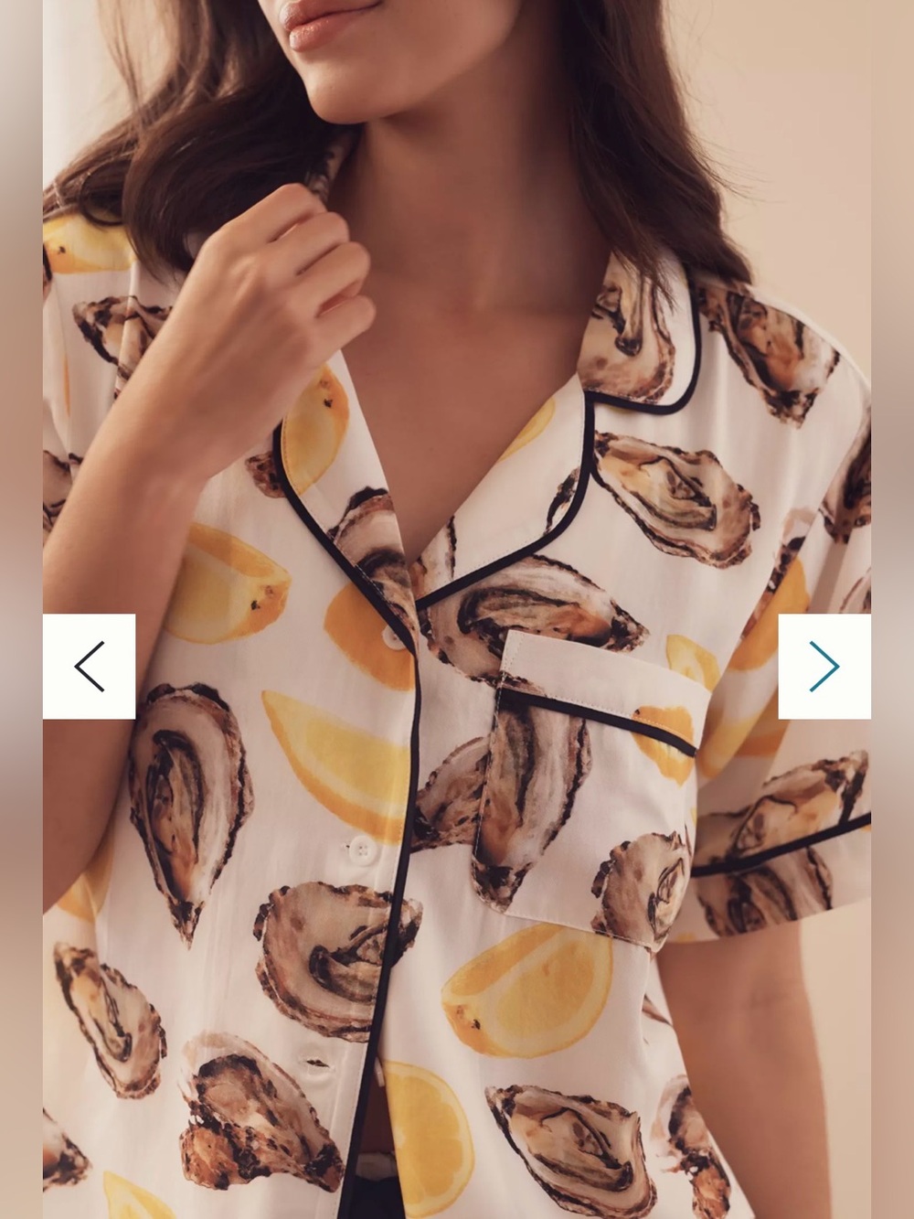 Katie Kime World Is Your Oyster Pajama Top XL Lemon Oyster Coastal